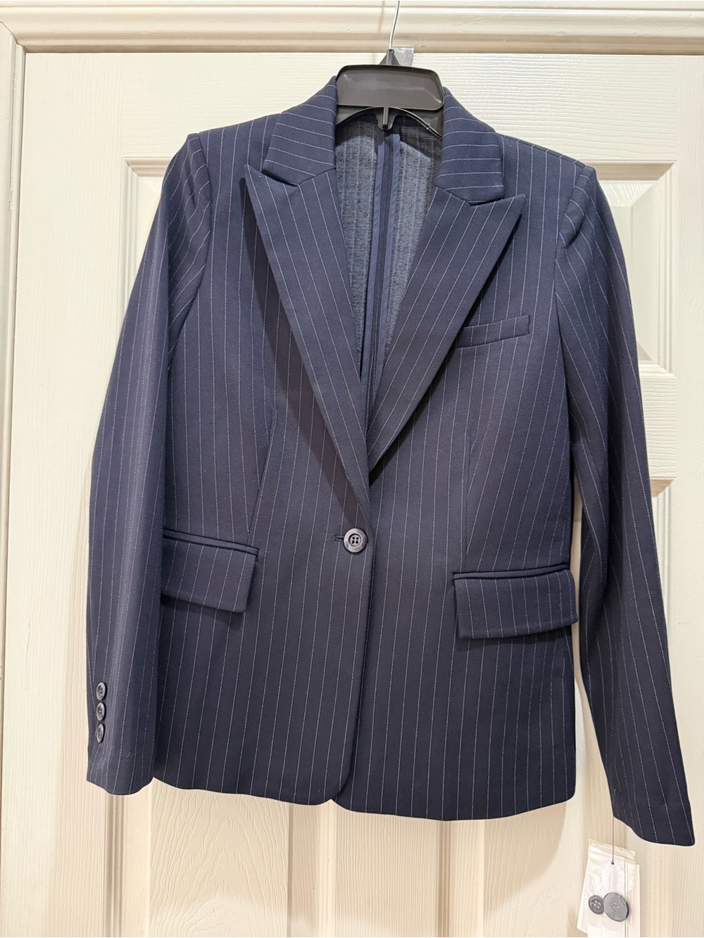 Navy pinstriped Amanda and Chelsea pant suit